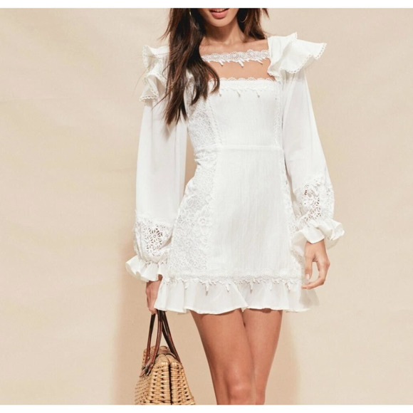 For Love‎ and Lemons Crema Silk Linen Dress in Off White Size Medium - Picture 2 of 10